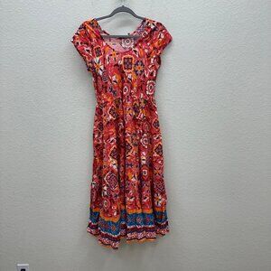 Soft Surroundings Coral Ikat Scarf Kara Tiered Dress 2FN98 Womens size PS NWOT